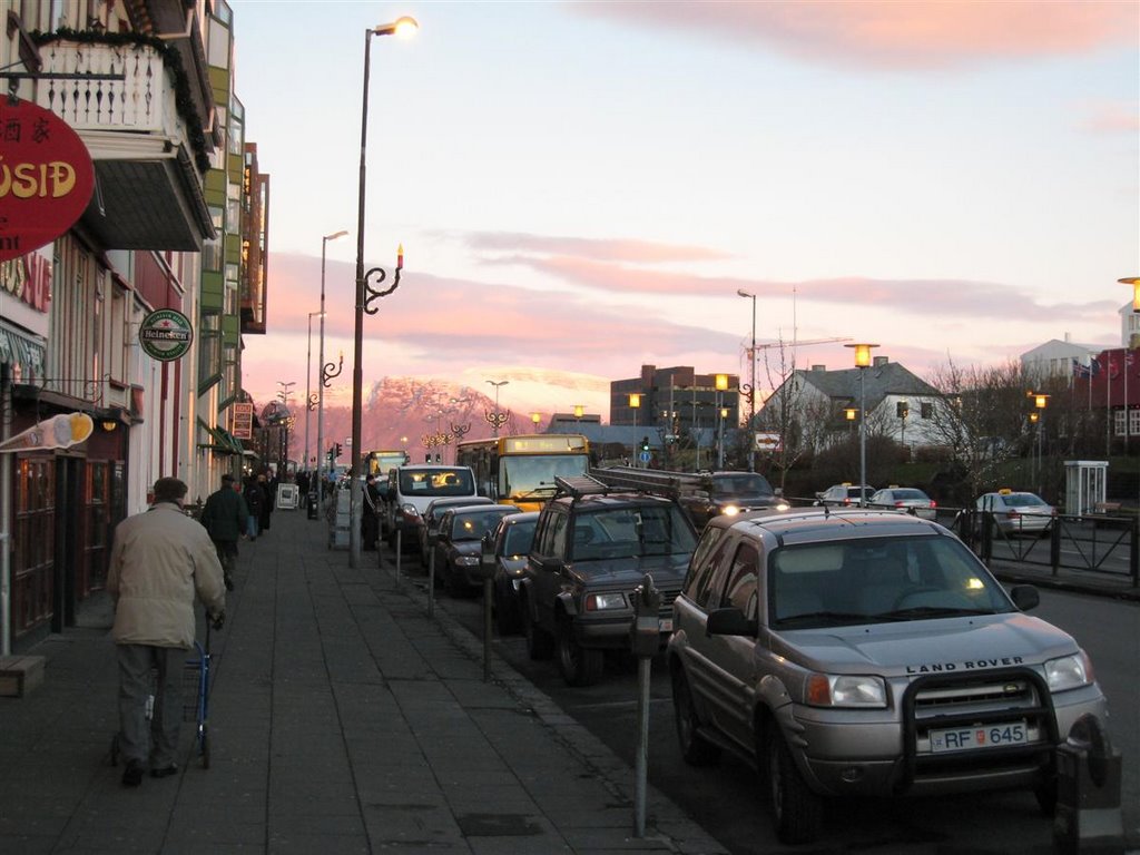 Læikjargata (city center) Mount Esja in background by Karsten Sedal