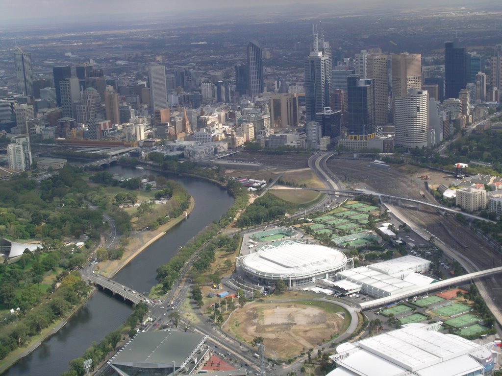 Tennis centre and city skyline by P. Feikema