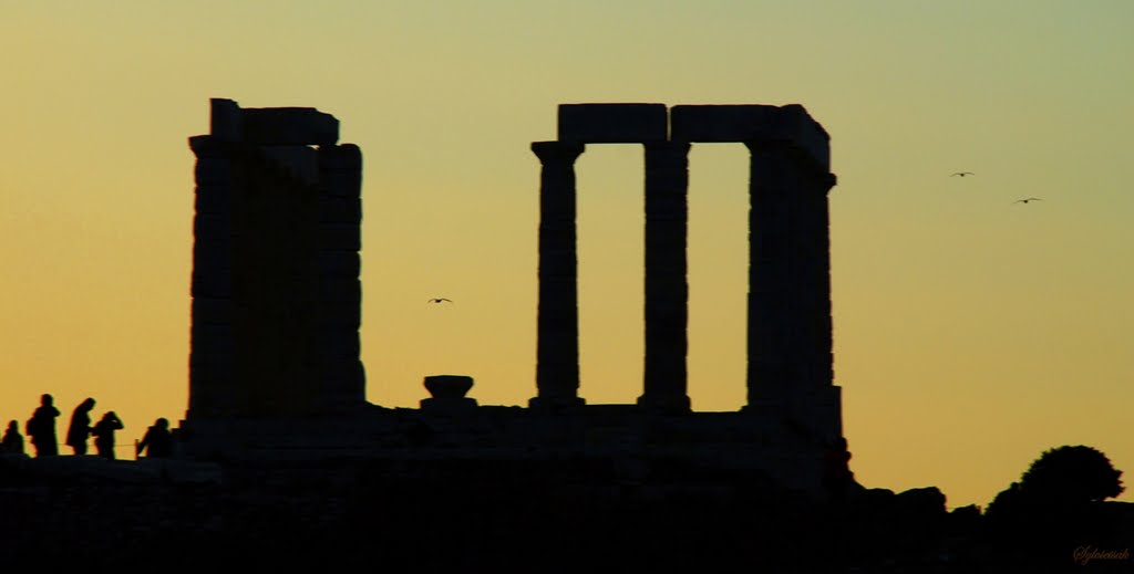 Birds flying waiting for the sunset...Temple of Poseidon, Cape of Sounio...(by Sylvietsak) by 愛 Sylvietsak  女