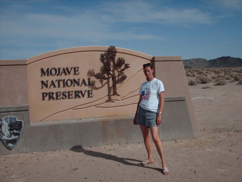 Anna standing by the Mojave National Preserve monument by Excited Traveller!