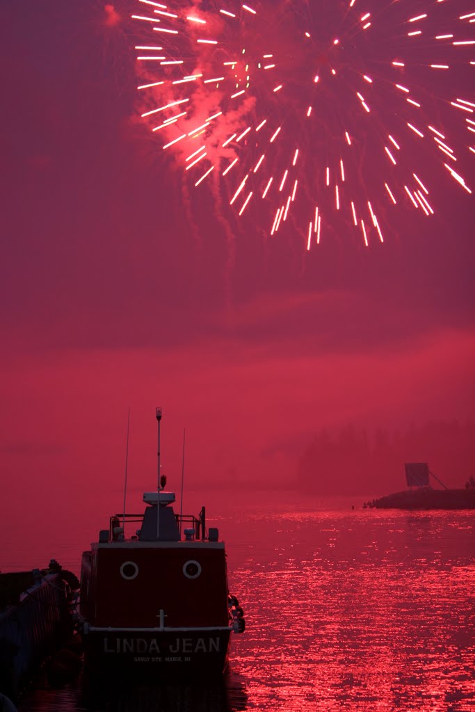 DeTour Village, MI - Fireworks and Old Pilot Boart by Kevin Leonard