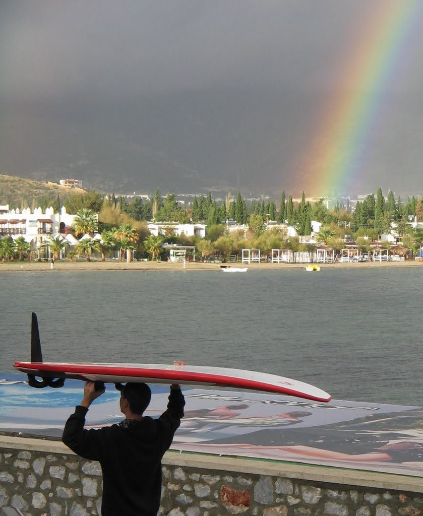 Surfer going to surf under rainbow in Bitez by Mehmet Turan by ozMehmet Turan