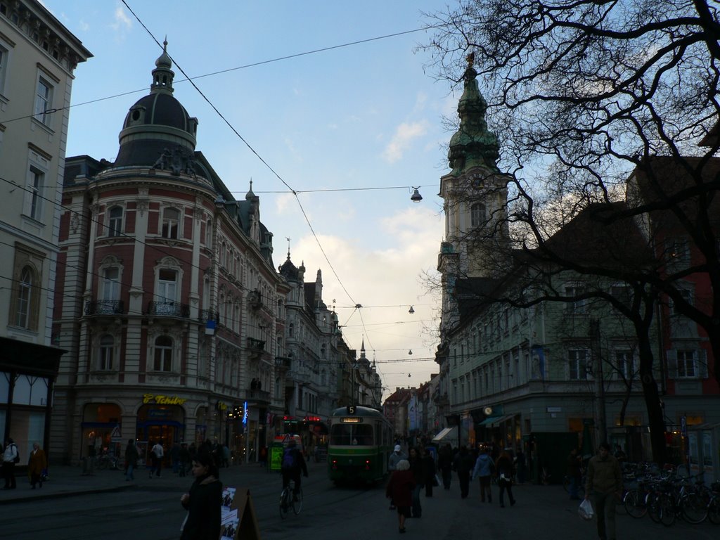 Herrengasse Street in Graz with old Tram Sight from "Eisernes Tor" to the North by DXT 1