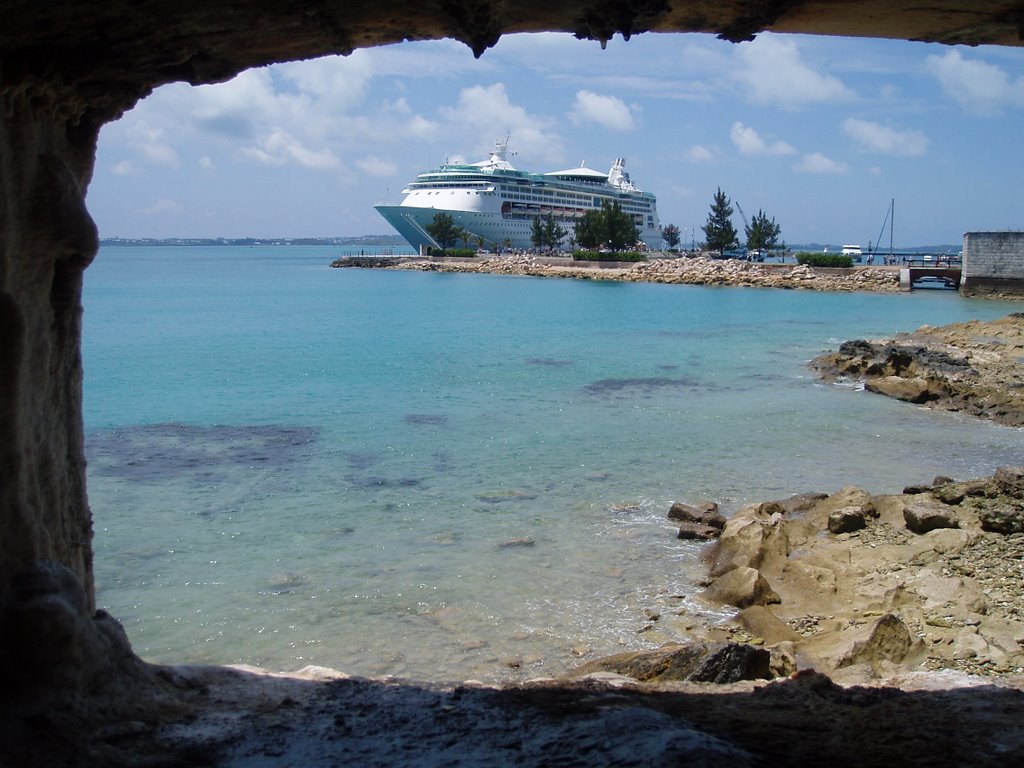 Cruise ship at The Royal Naval Dockyard ( from inside the Keep) by Evan Jenson