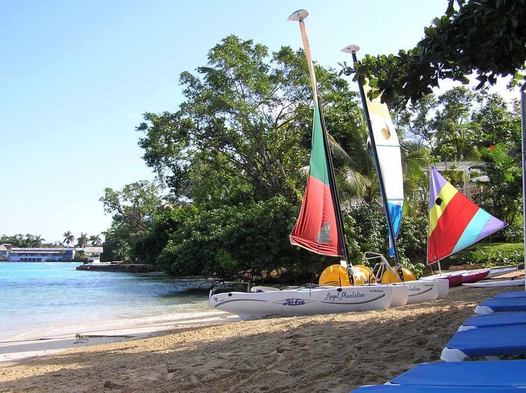 Boats on a beach at Royal Plantation Resort by Phil Comeau