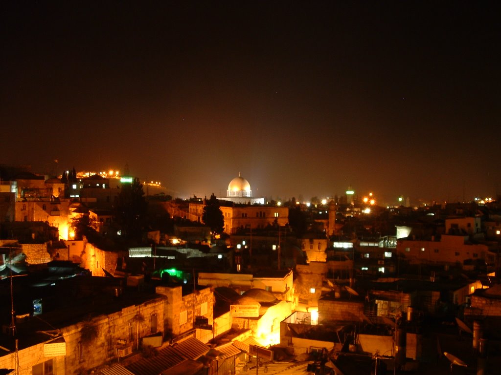 Dome of the rock at night, as viewed from Damascus gate, Jerusalem, Israel - Aug 2003 - כפת הסלע by noam_perry