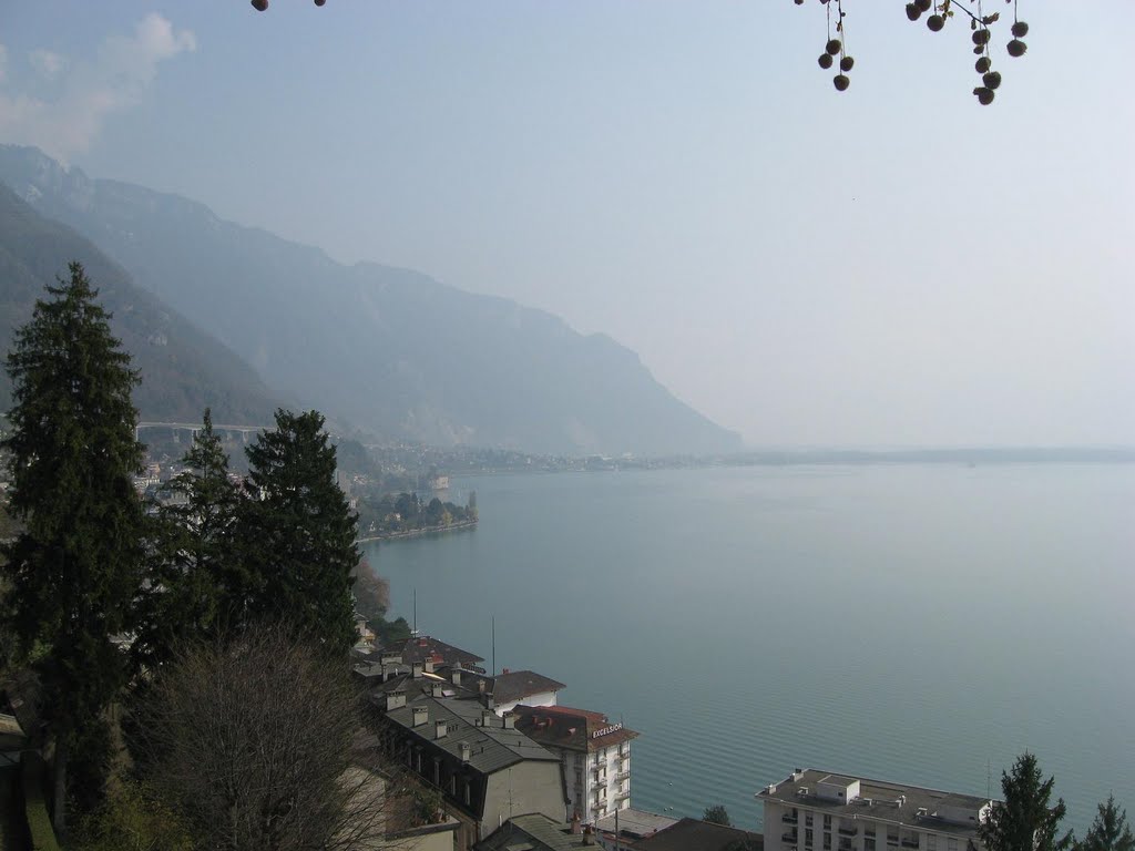 Church Montreux - view to Château de Chillon by Mister SN