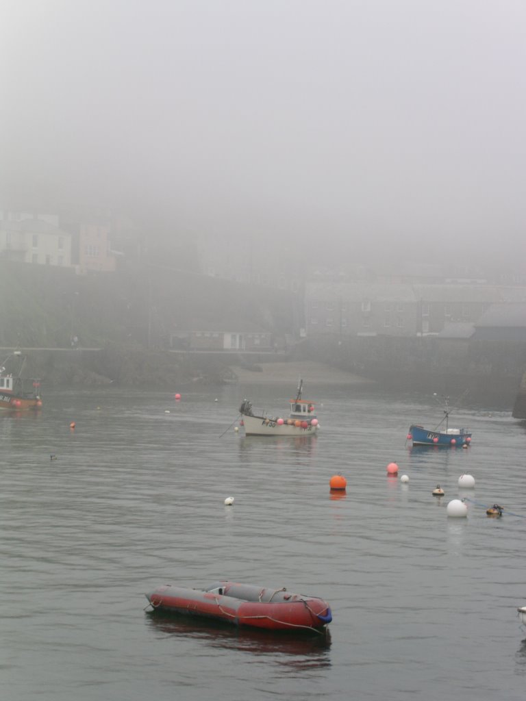 Mevagissey Harbour on a foggy morning by finko2007