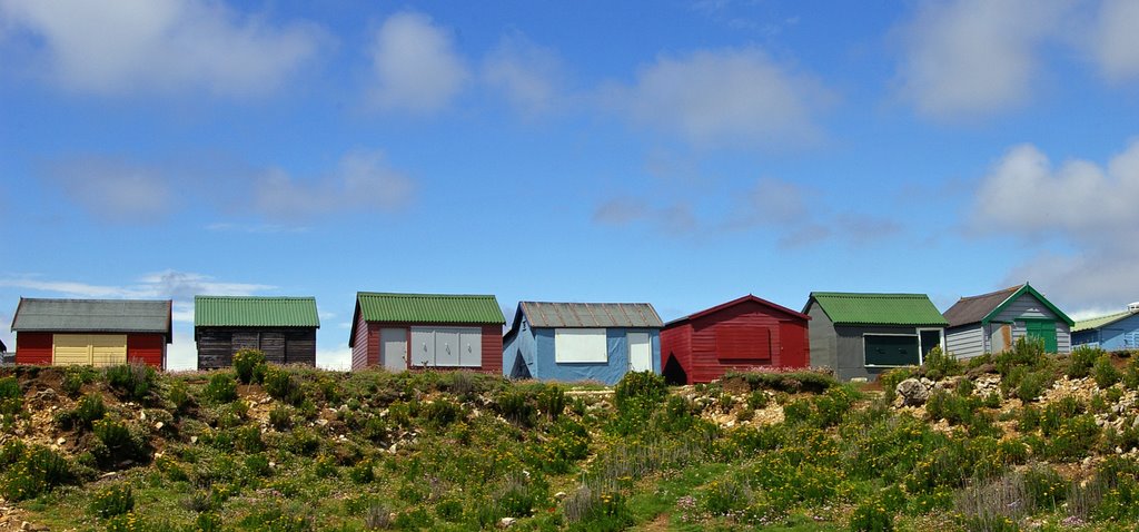 Beach huts near Portland Bill. July 2007. by Tim Scotford