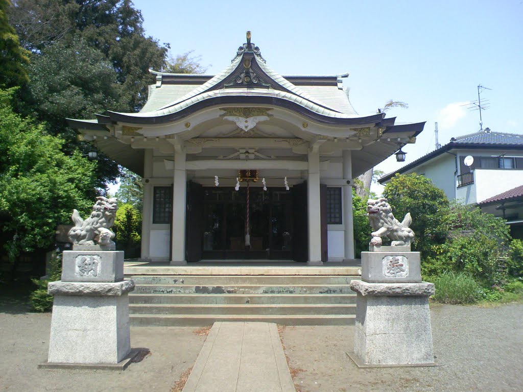 左馬社本殿(左馬頭＝源義朝由来の神社）と狛犬(guardian dogs) by one day travelor