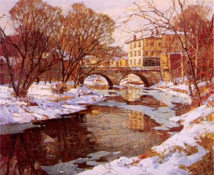 Choate Bridge, Winter painting by Frederick Mulhaupt by geocodedArt3