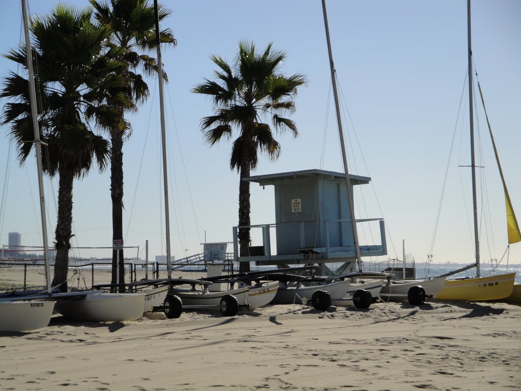 Boats and Lifeguard Station Will Rogers State Beach by Alan Fogelquist