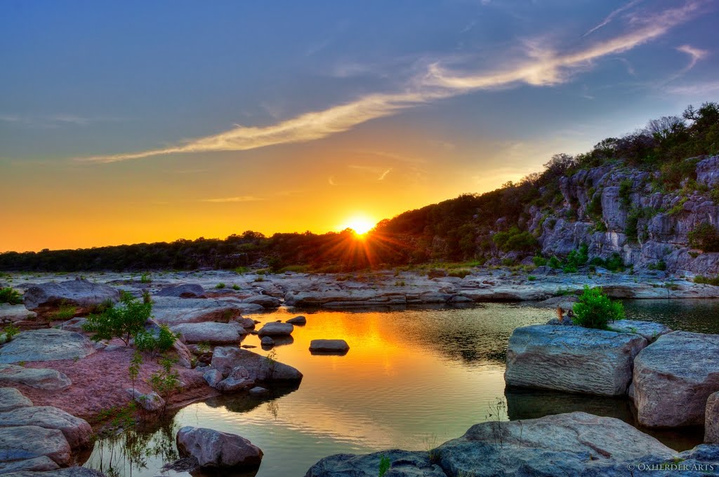 Sunset on the Pedernales River, Pedernales Falls State Park, Texas by Don J Schulte