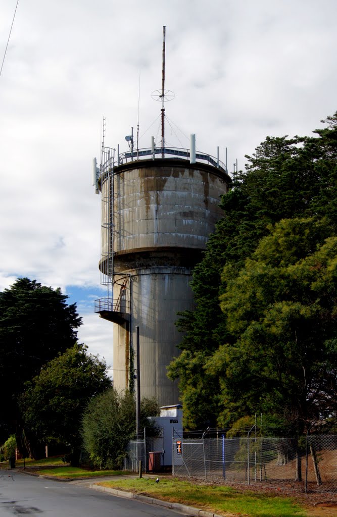 Mitcham Water Tower (2010). Built in 1925 to ensure that reticulated water was available to local houses, because Mitcham was higher than the surrounding area by Muzza from McCrae