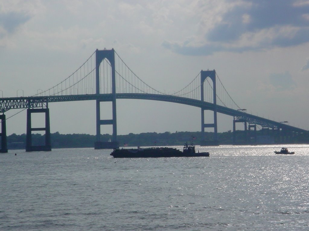 Fireworks Barge nears Newport Bridge by walmond217