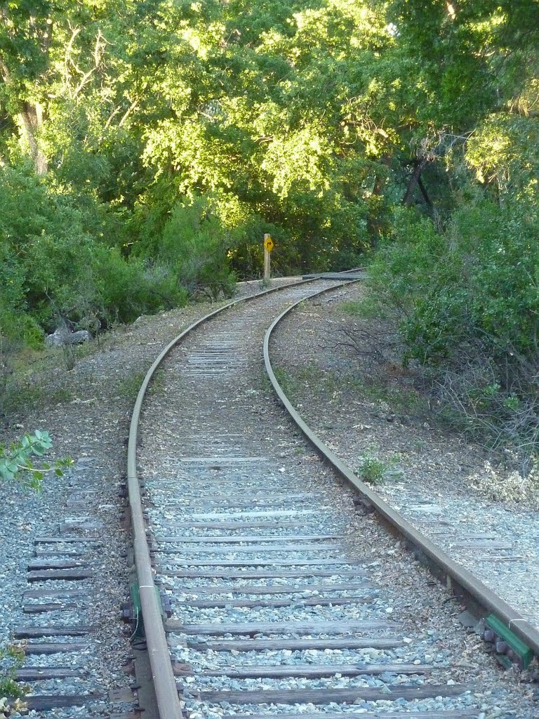 Abandoned railroad winding toward a bike trail crossing by Eric Phelps