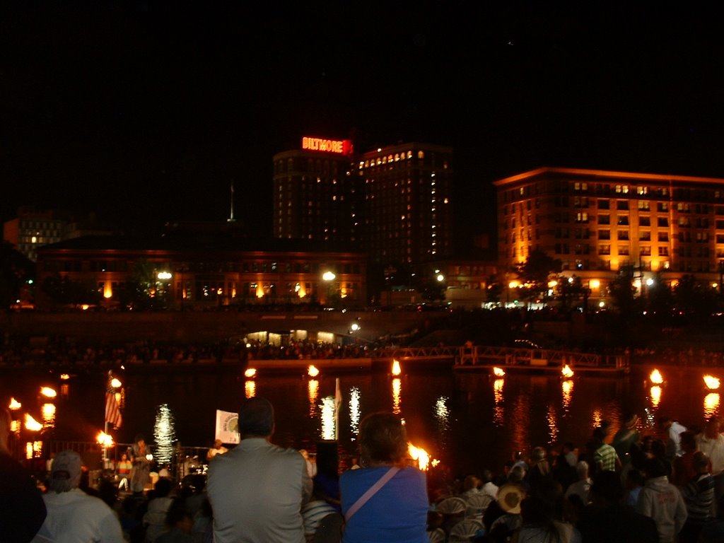 Biltmore Hotel and waterfire. Providence, RI by Brian Carney