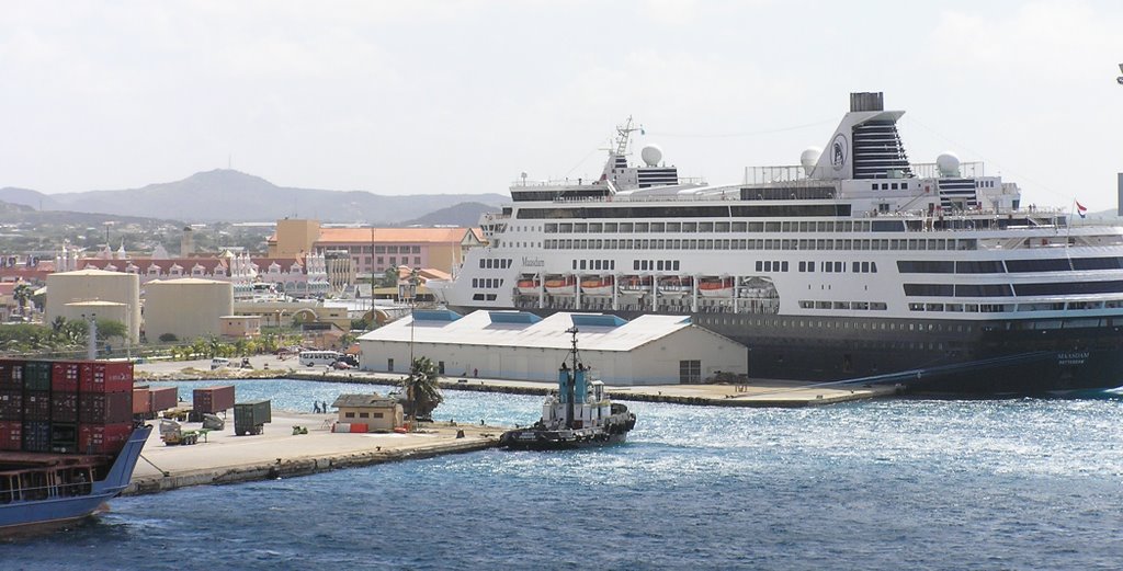 Cruise ship port at Oranjestad, with m/s Maasdam docked by Phil Comeau