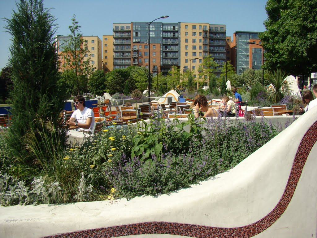 Looking over The Forum patio area towards West One flats, Sheffield S1/S3 by sixxsix