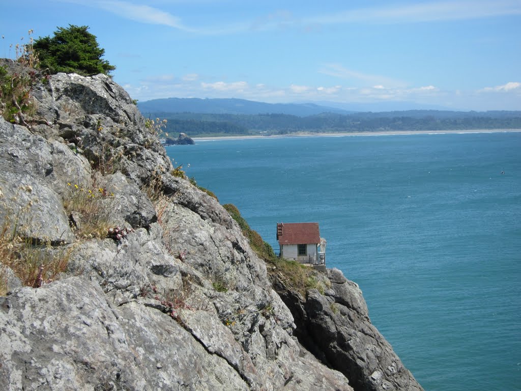 Trinidad Head bell house and Camel Rock in distance by TugMagill