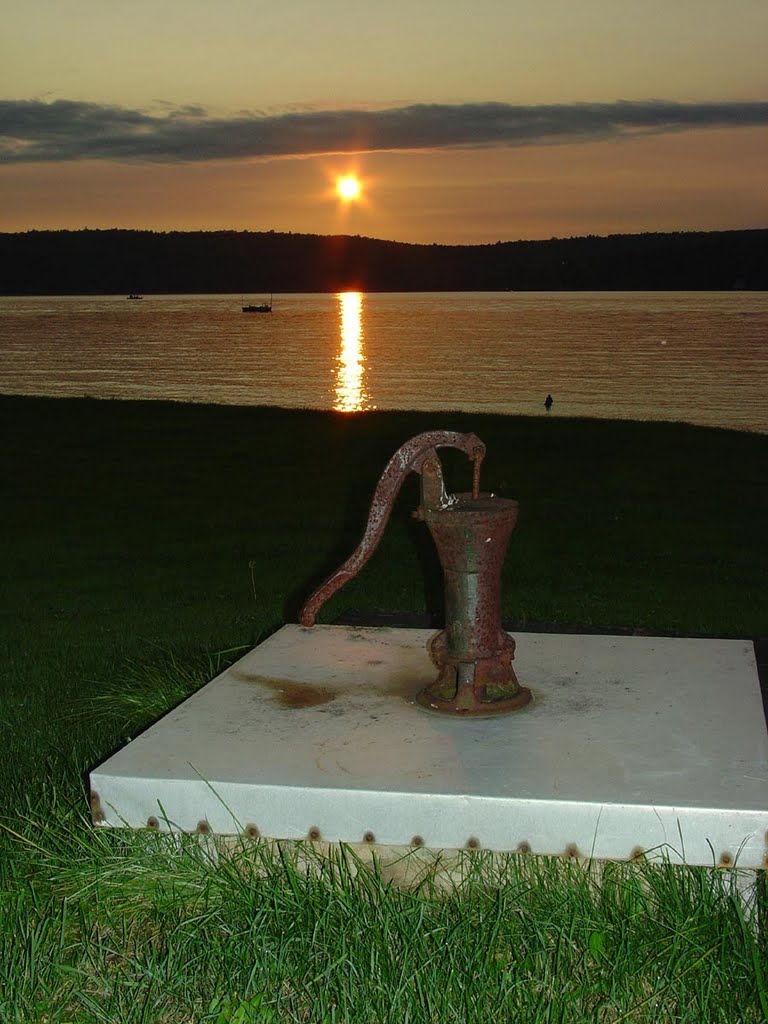 Hand water pump at sunset, Lake Bomoseen, Vt by BOXCAR47