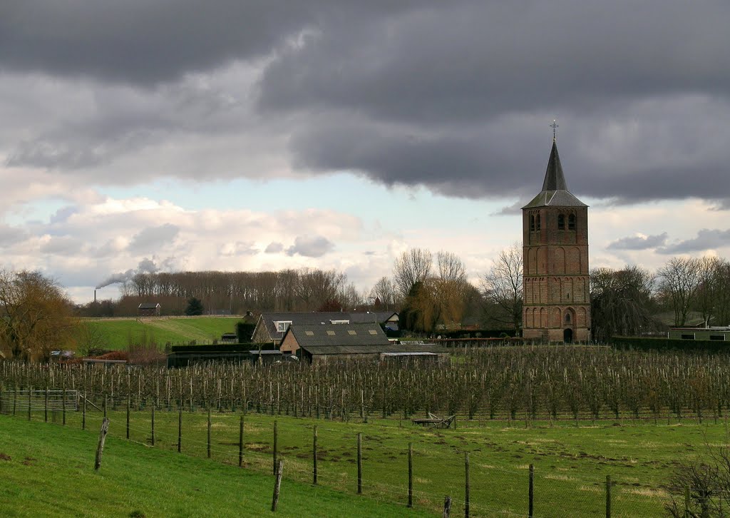 Stormclouds over old belltower of Winssen by C. van den Toren