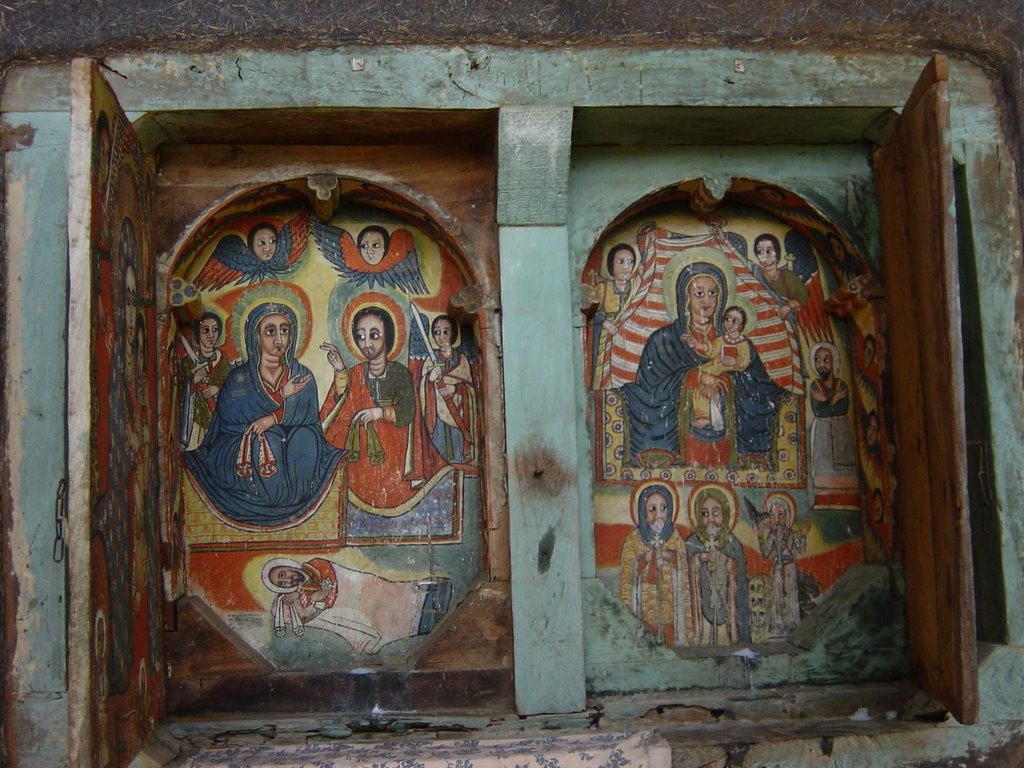 Religious Paintings inside church on Lake Tana by David Vaucher