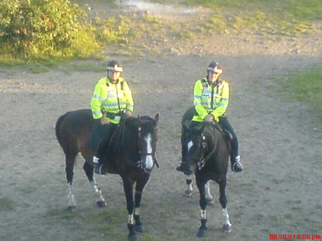 Police on horseback in the castle grounds by dooleyanthony