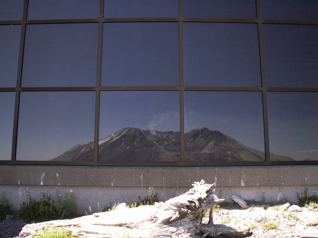 Reflection of Mt. St. Helens in Johnson Ridge Observatory by Anton Jensen