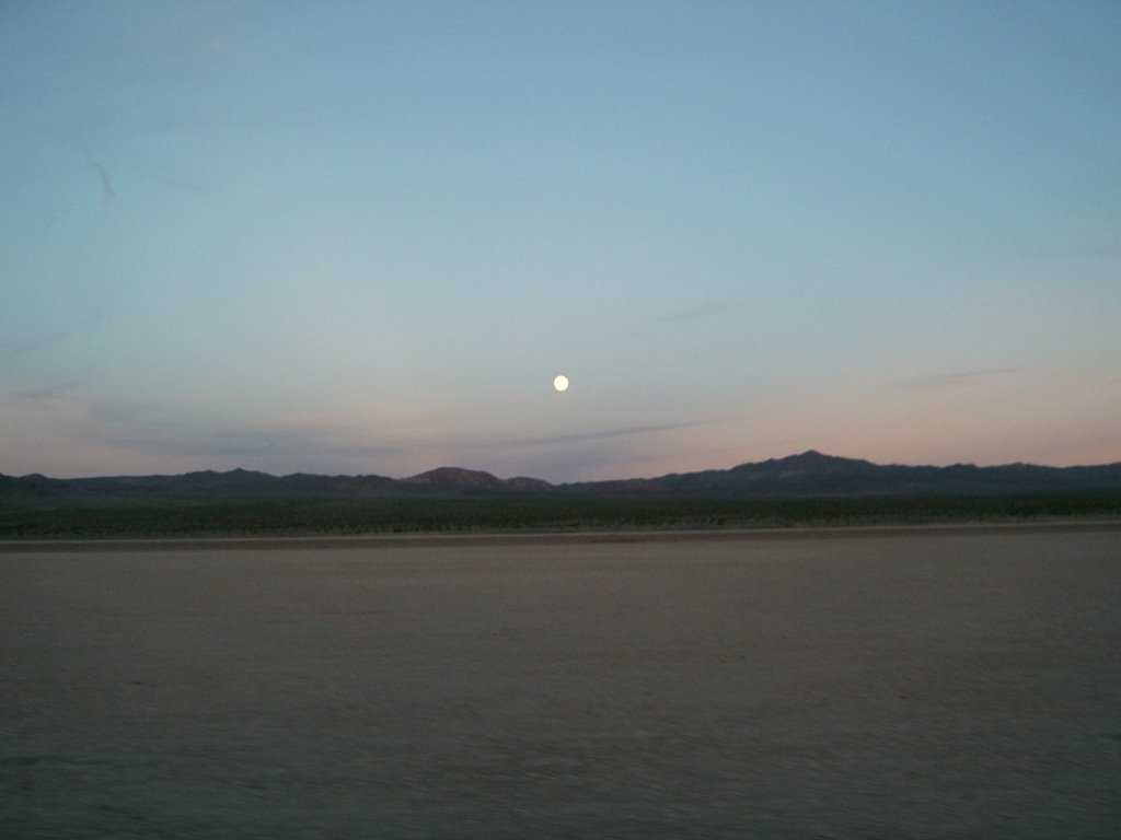 Moonrise over Broadwell dry lake, on the trail of the Tonopah & Tidewater by Bill Cook