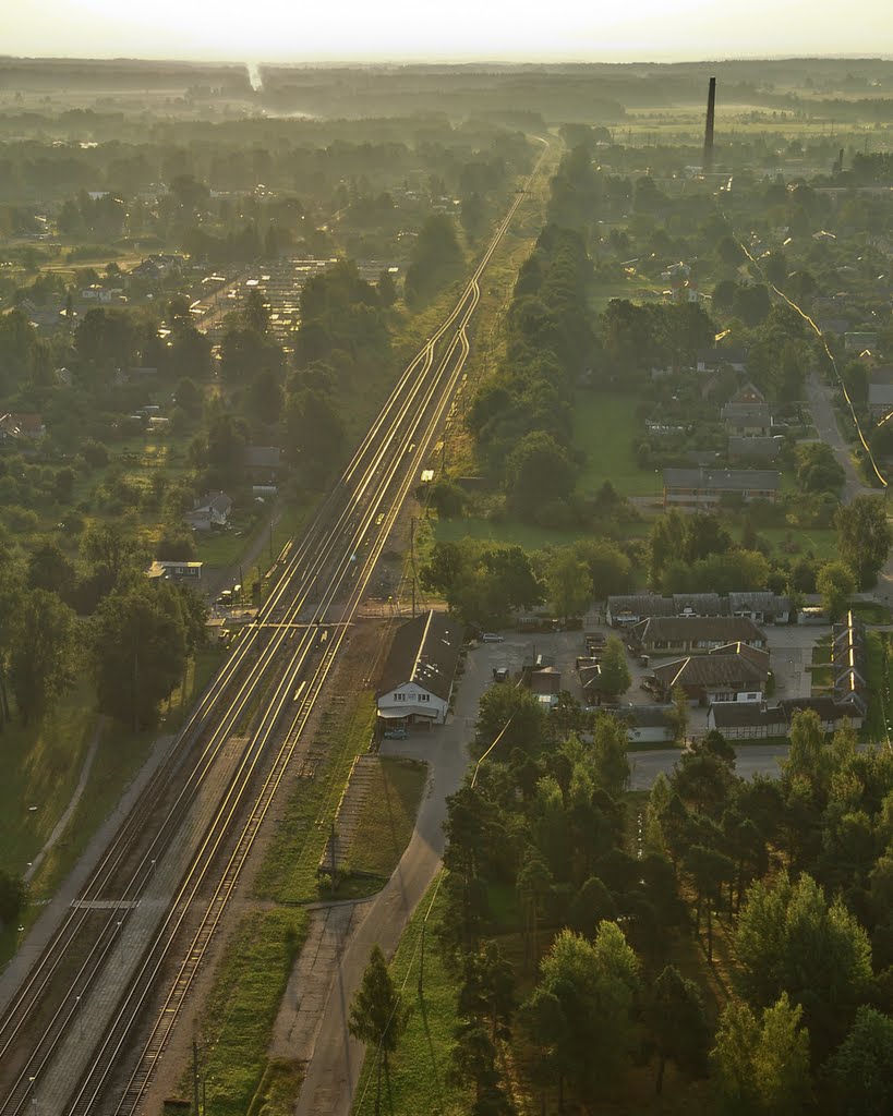 Flying in hot air balloon over Sigulda train station by msh69