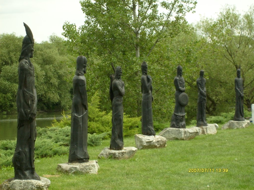 Warrior statues at the river bank by borsuuk