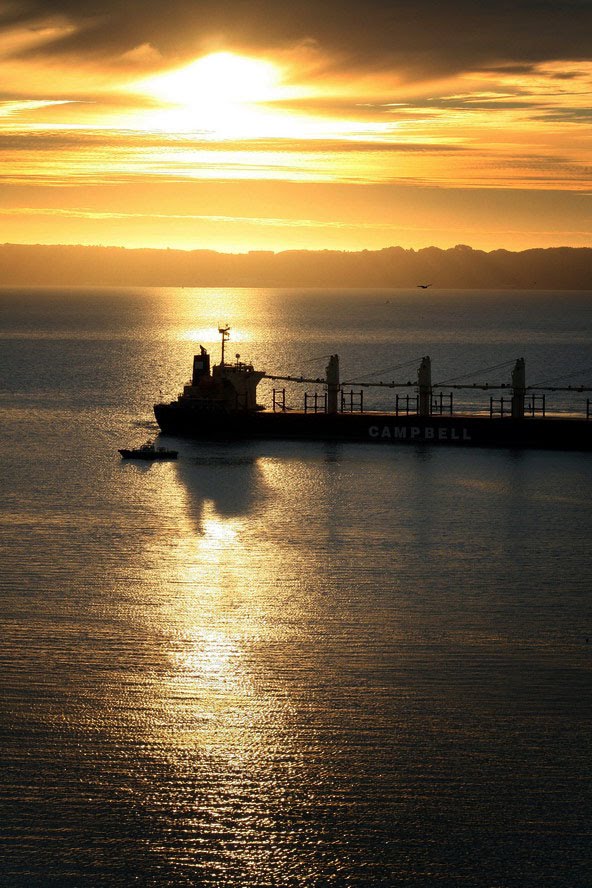 Barcos al caer la tarde en Puerto de Lirquen by Luis Enrique Fritz