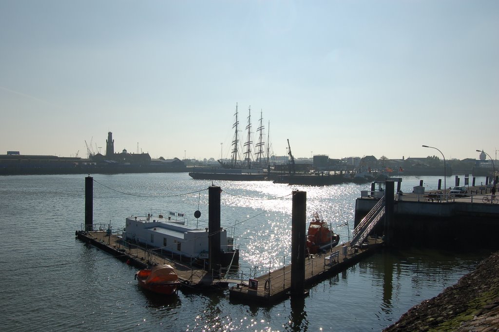 Harbour with STS 'Sedov' in the background by Raymond J Brotherton