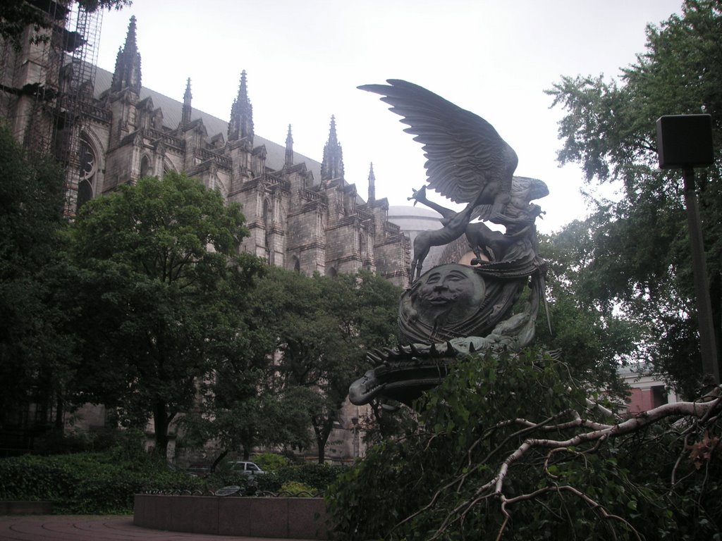 Saint Michael statue at St. John the Divine by mrcloverboy