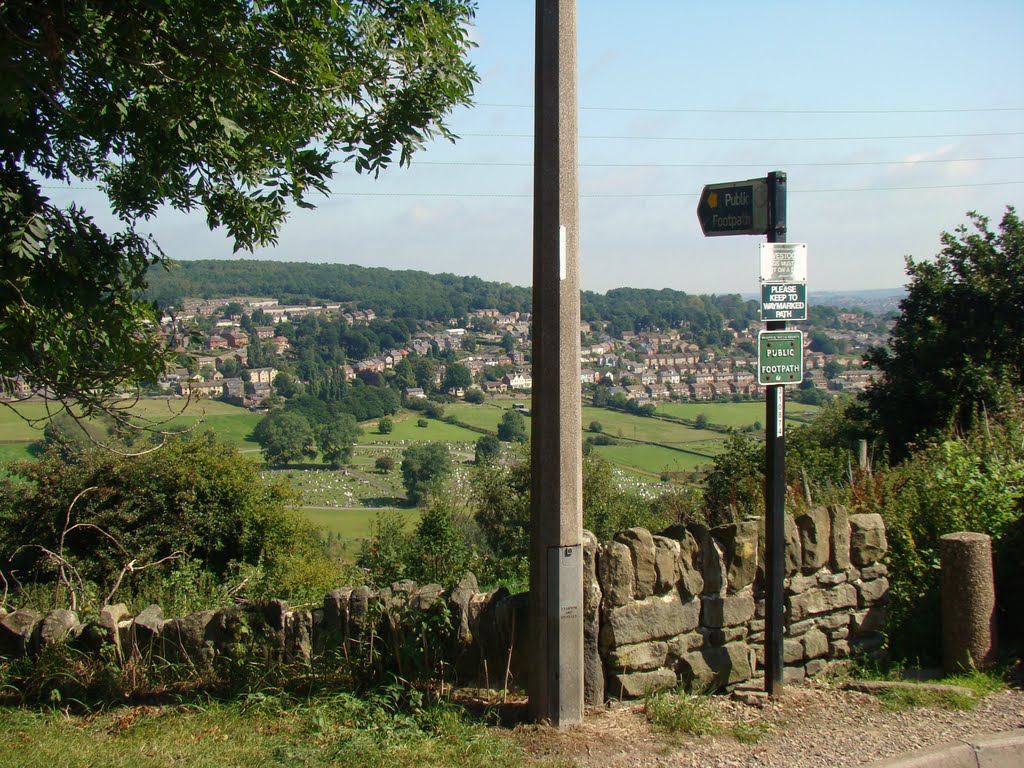 Public footpath sign pointing towards the Loxley Valley with Loxley in the distance, Stannington, Sheffield S6 by sixxsix