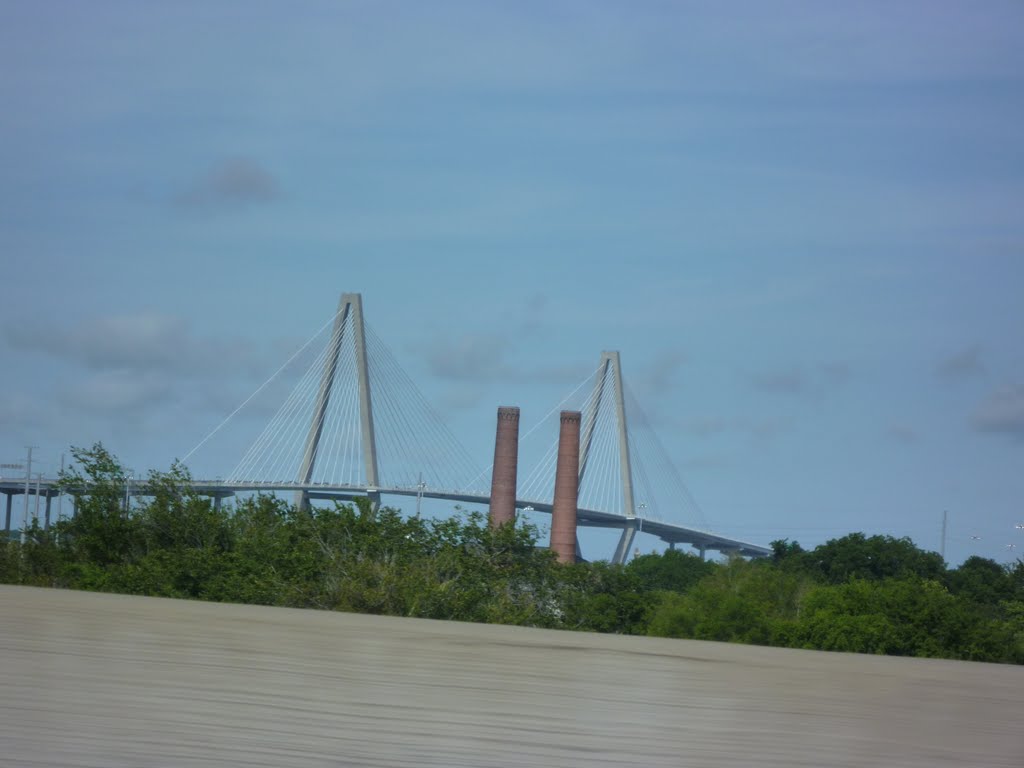 Ravenel Bridge and chimney towers by juanmhuertas