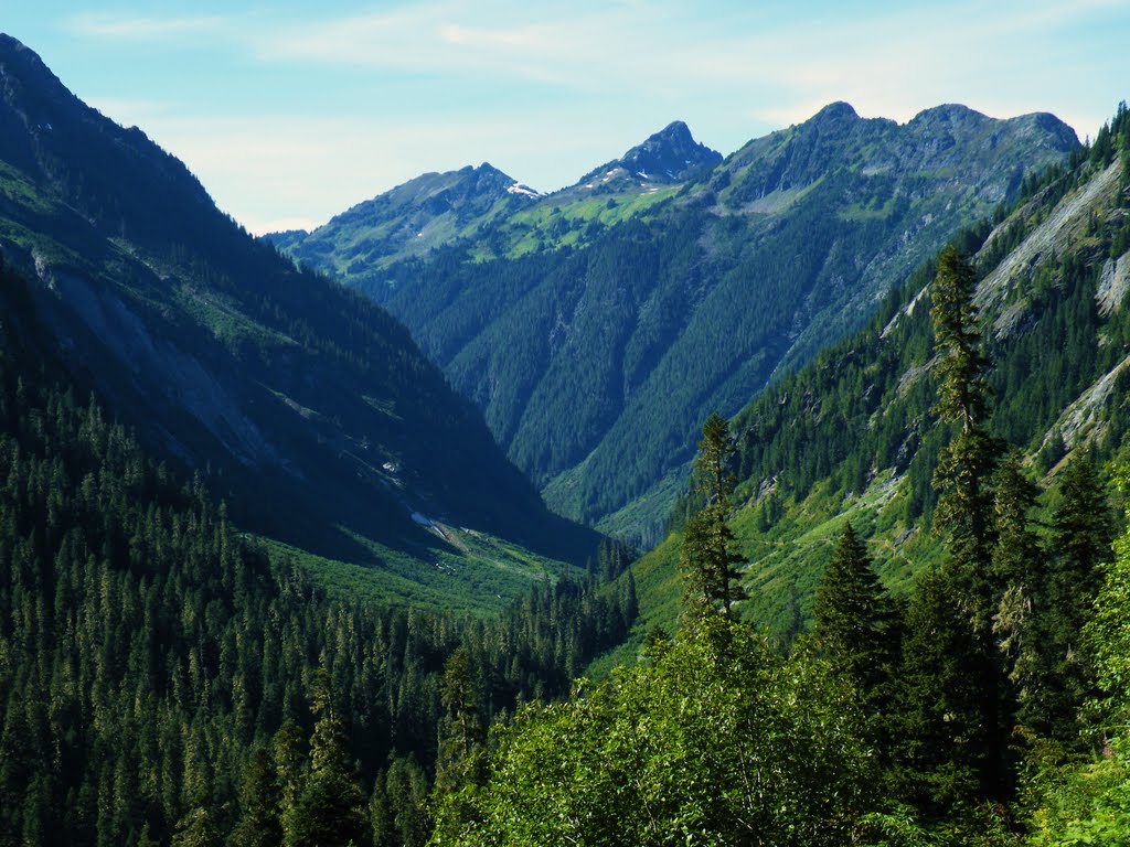 Looking back down Hannegan Pass by Joel Hoines