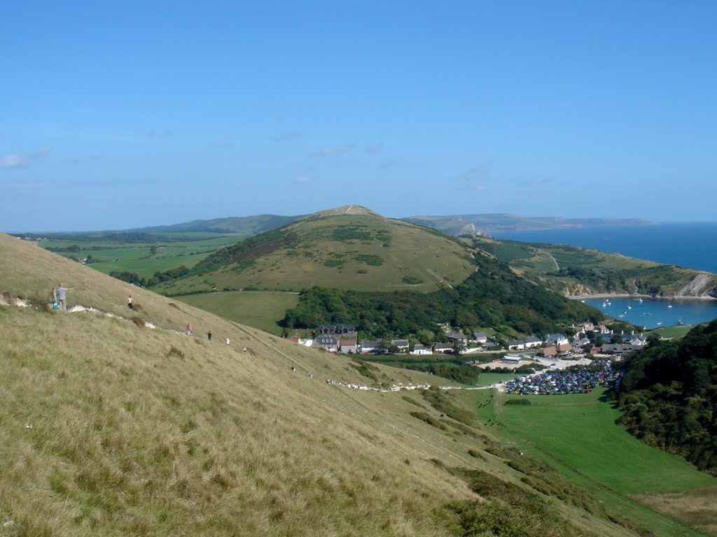 Looking down on Lulworth Cove, by cowbridgeguide.co.uk