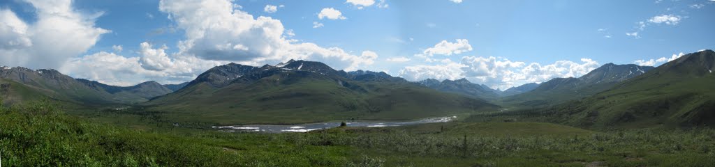 2010-06-25 Panorama of Tombstone Territorial Park from the Dempster Hwy, looking south. by deanstucker