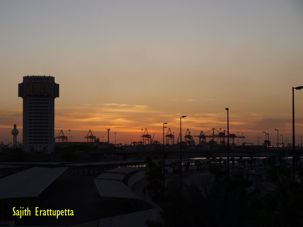 Sunset over jeddah port by Sajith Erattupetta