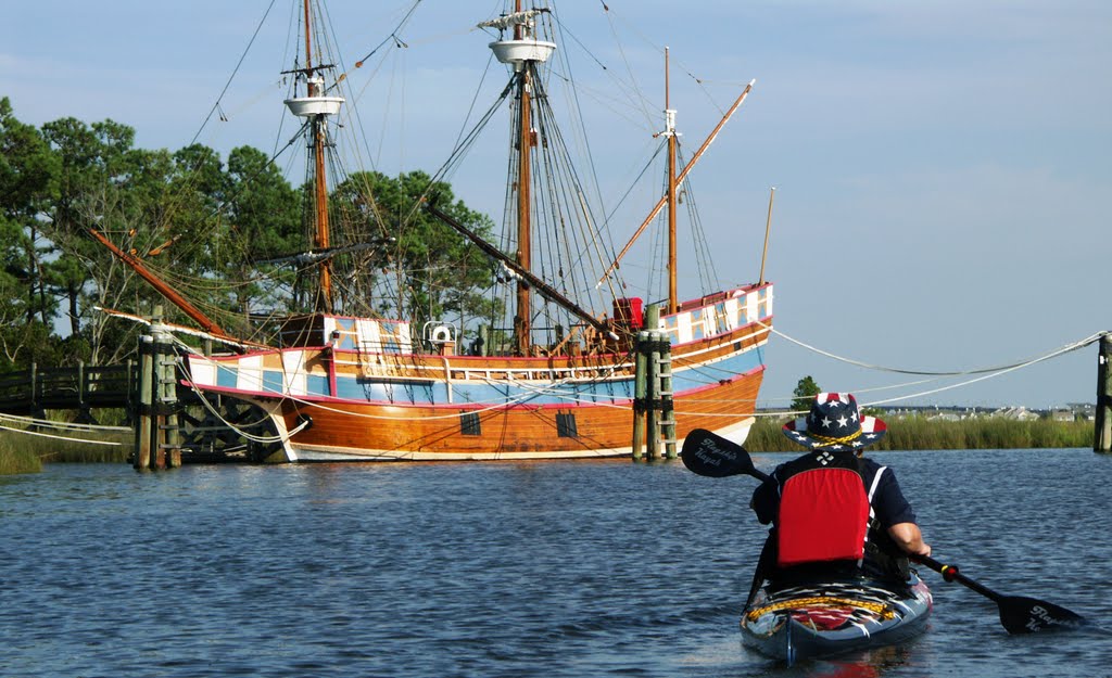 Kayaking past the Elizabeth II - Manteo, NC by Flagship Kayaks USA