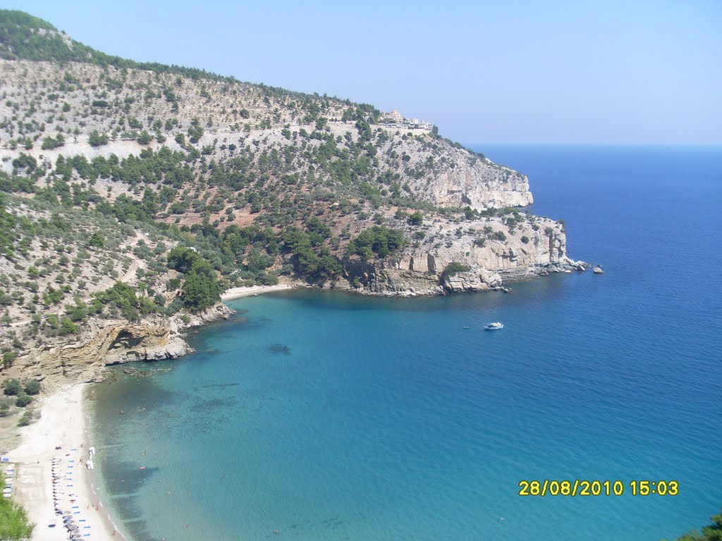 Arhangelos beach and at the background monastery M.Arhangelou by P.Kelmanlis