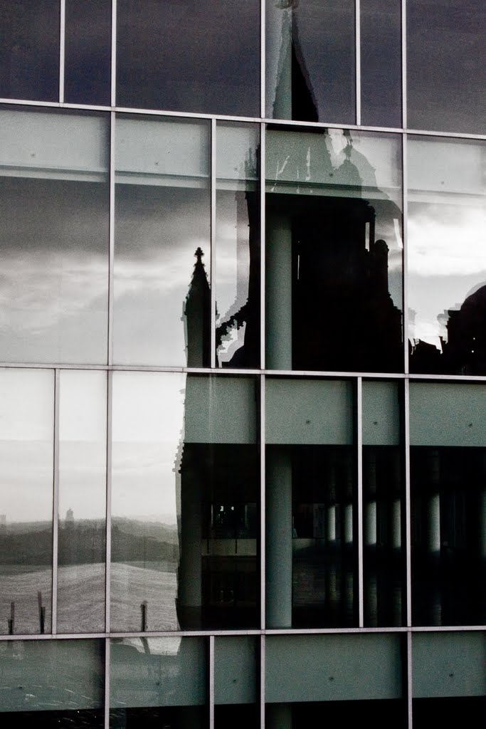 Church reflection through the Unity Building December 2009 sf1 by simonfarrugia