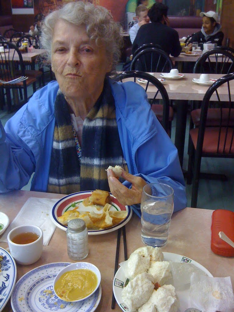 Mom eating her favorite food in China Town Portland, Oregon by dts589