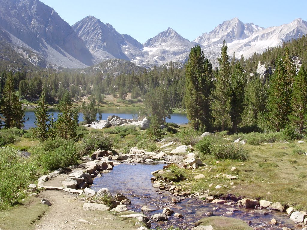 Heart Lake and tributary stream, Bear Creek Spire, and peaks surrounding Little Lakes Valley, CA by Cassygirl