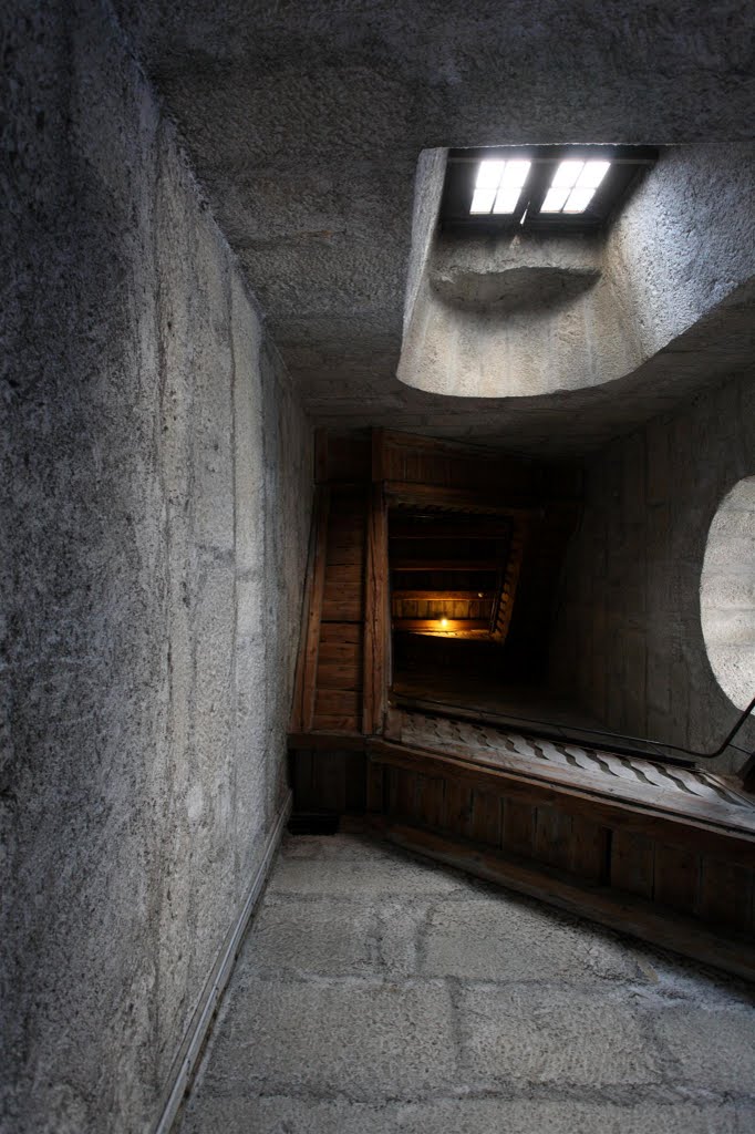 Halfway up the tower of the Ursus cathedral, Solothurn, Switzerland by tom waugh