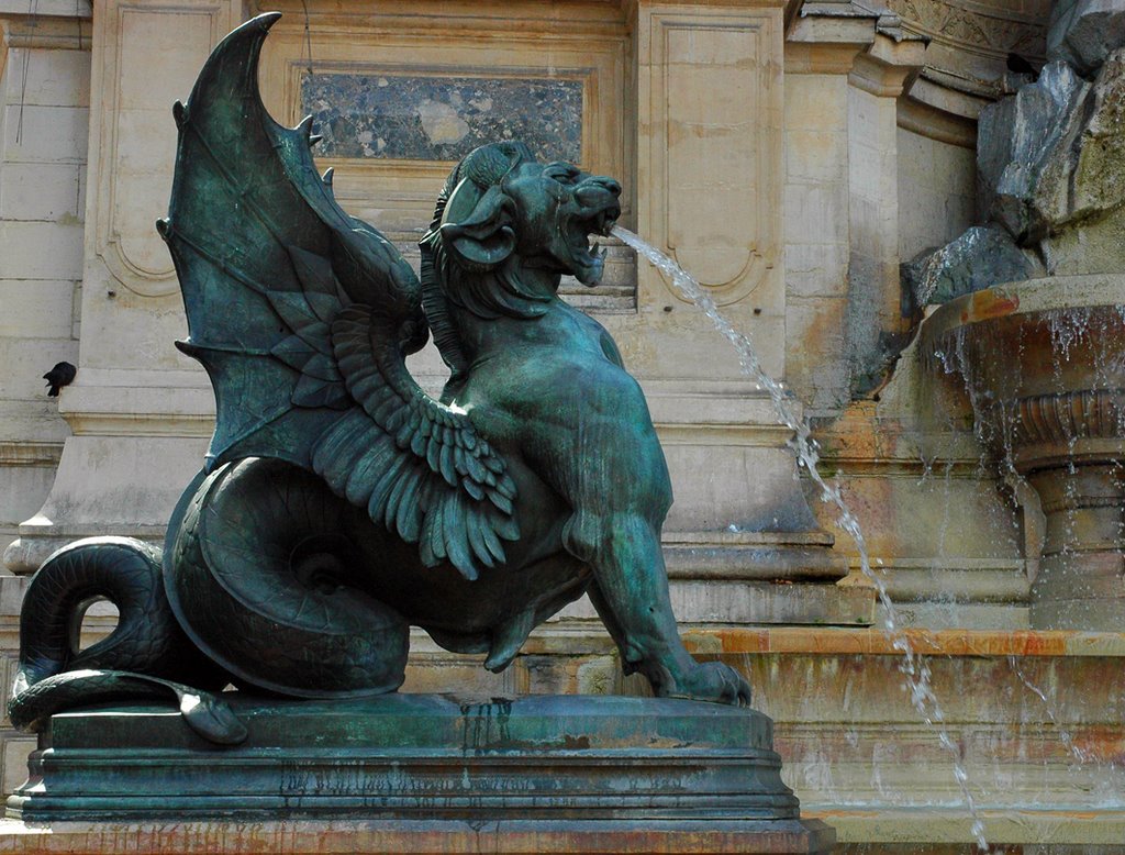 Detail of fountain, Place Saint-Michel by Lui Brandt