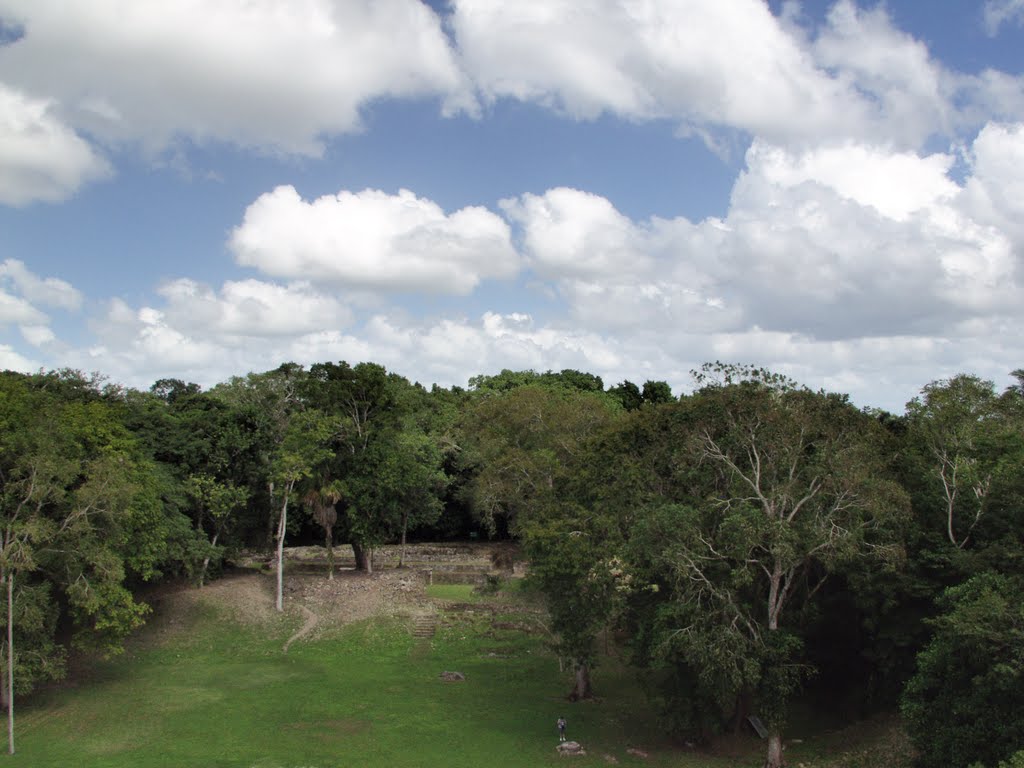 BELIZE: Lamanai: View toward Structure N10-12 from atop the Jaguar Temple by Douglas W. Reynolds