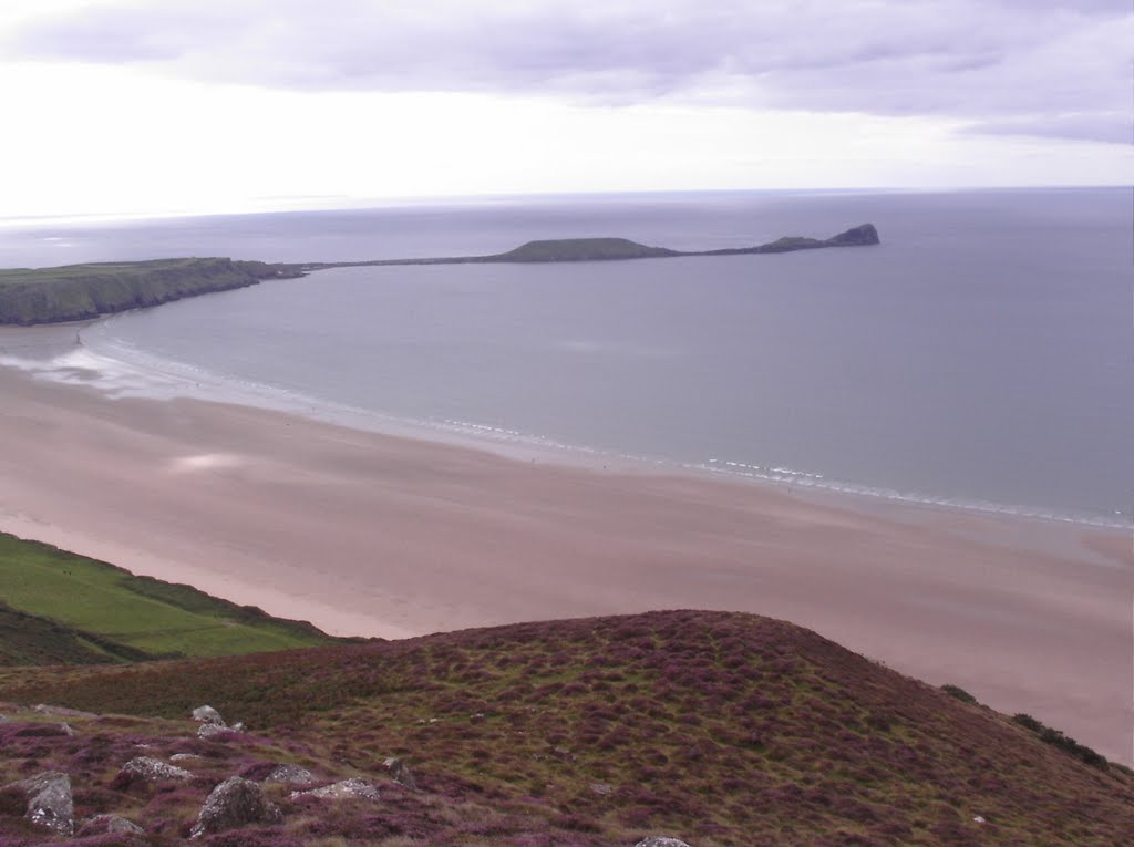 Worm's Head & Rhossili beach from Rhossili Downs by Neil Pinch